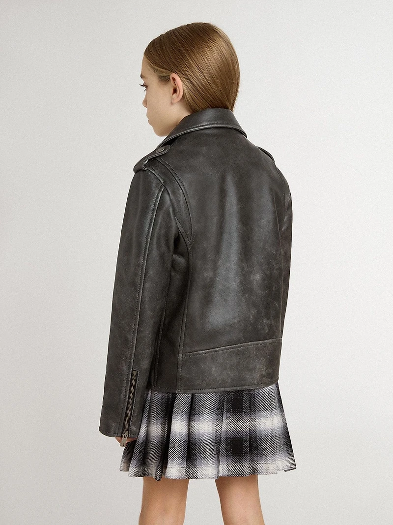 Boys’ biker jacket distressed leather