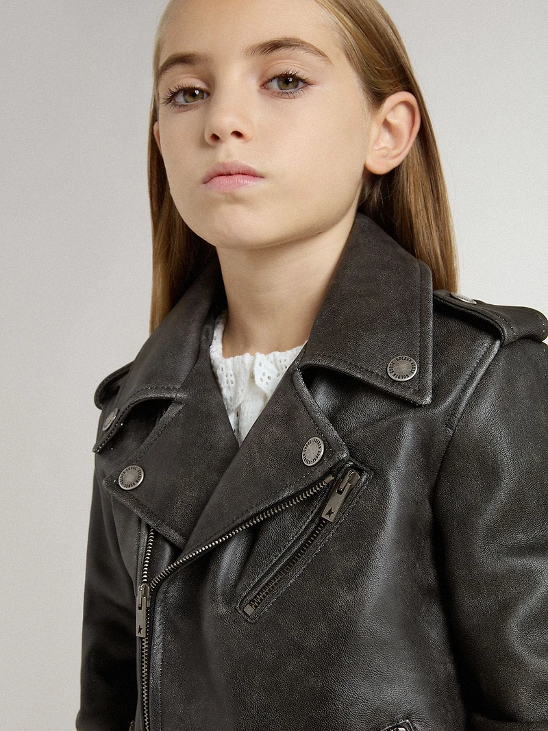 Boys’ biker jacket distressed leather