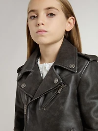 Boys’ biker jacket distressed leather