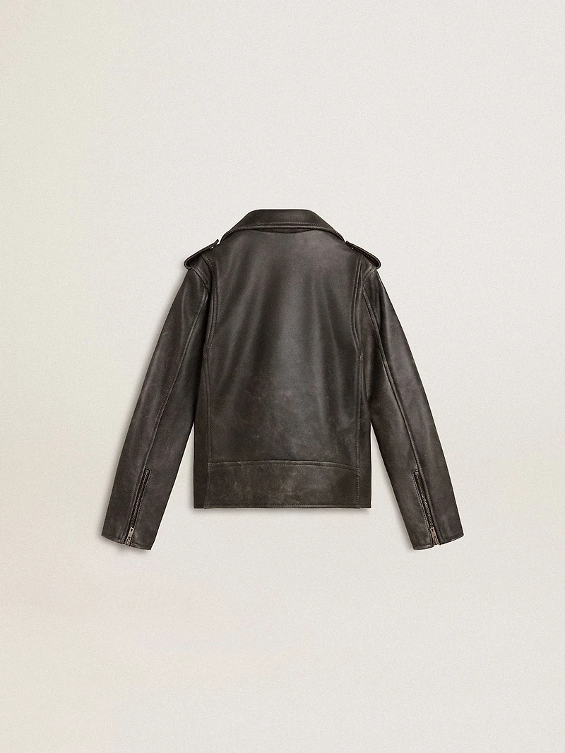 Boys’ biker jacket distressed leather