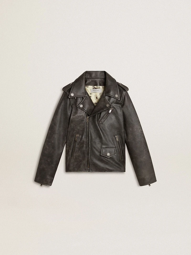 Boys’ biker jacket distressed leather