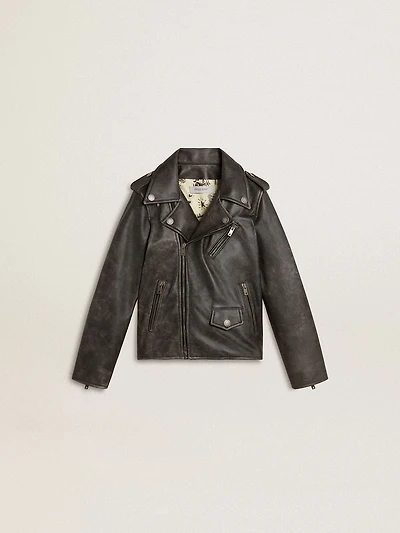 Boys’ biker jacket distressed leather