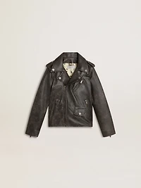 Boys’ biker jacket distressed leather