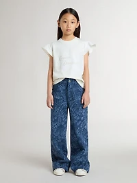 Girls' T-shirt with ruffled sleeves lettering and embroidery