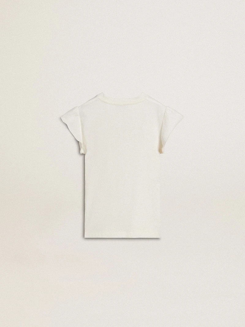 Girls' T-shirt with ruffled sleeves lettering and embroidery