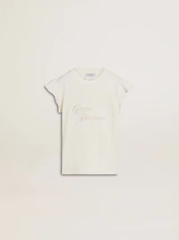 Girls' T-shirt with ruffled sleeves lettering and embroidery