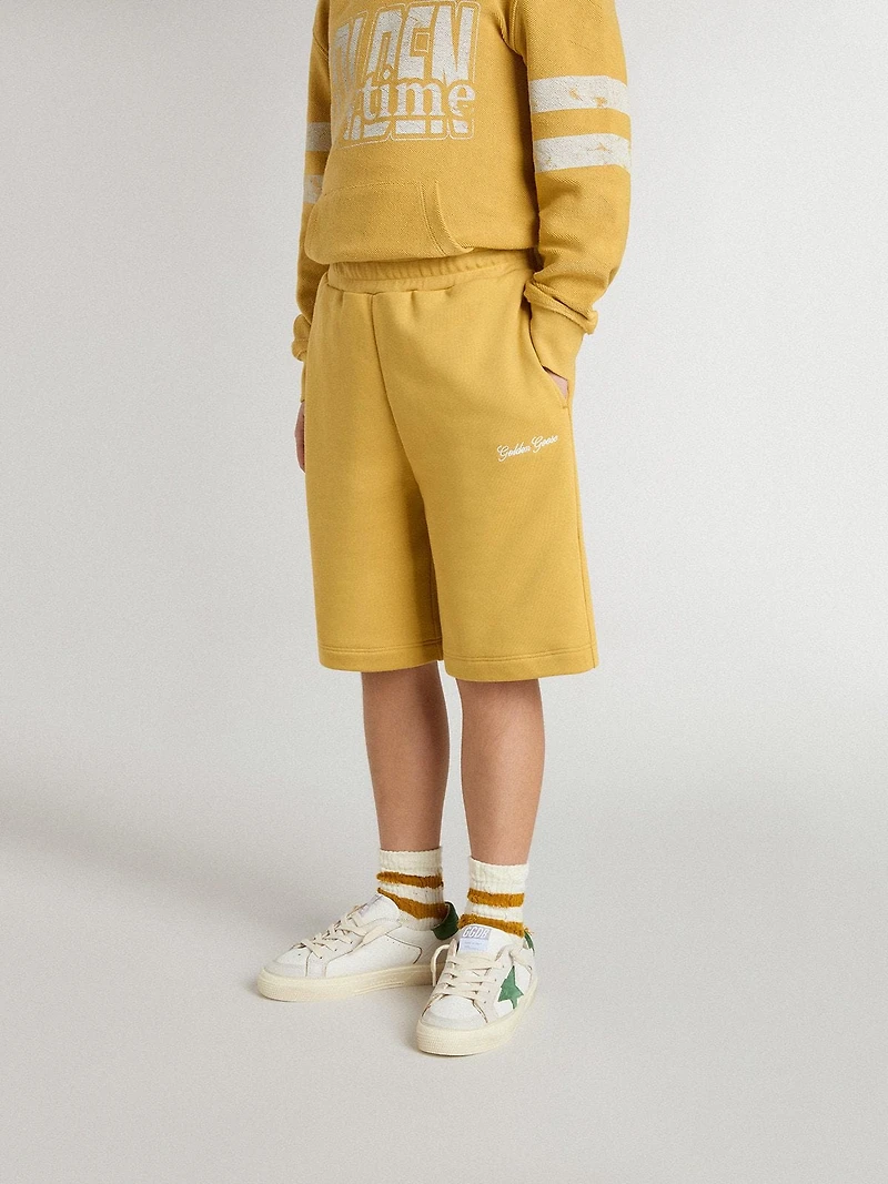 Kids jogging shorts ochre yellow with embroidery