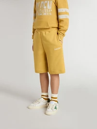 Kids jogging shorts ochre yellow with embroidery