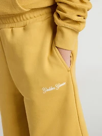 Kids jogging shorts ochre yellow with embroidery