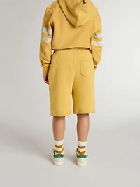 Kids jogging shorts ochre yellow with embroidery