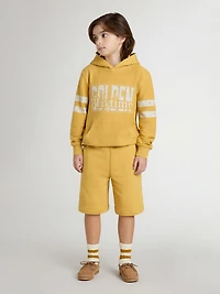 Kids jogging shorts ochre yellow with embroidery