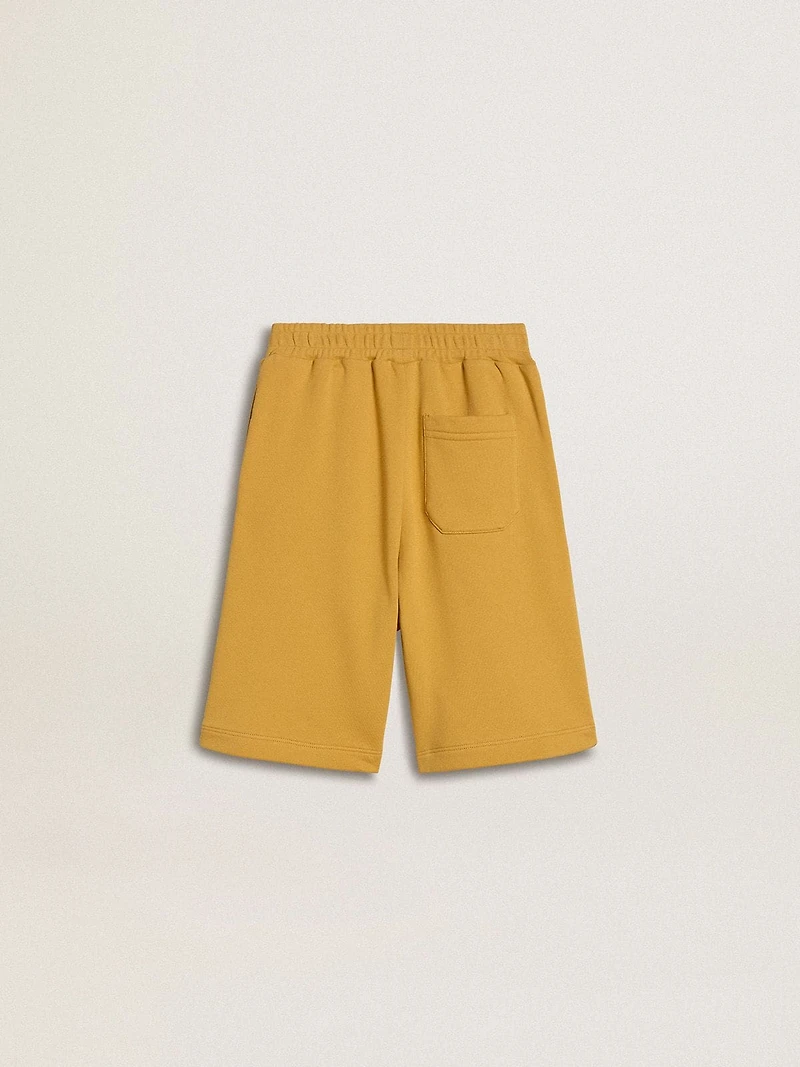 Kids jogging shorts ochre yellow with embroidery