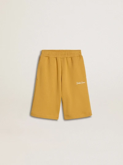 Kids jogging shorts ochre yellow with embroidery