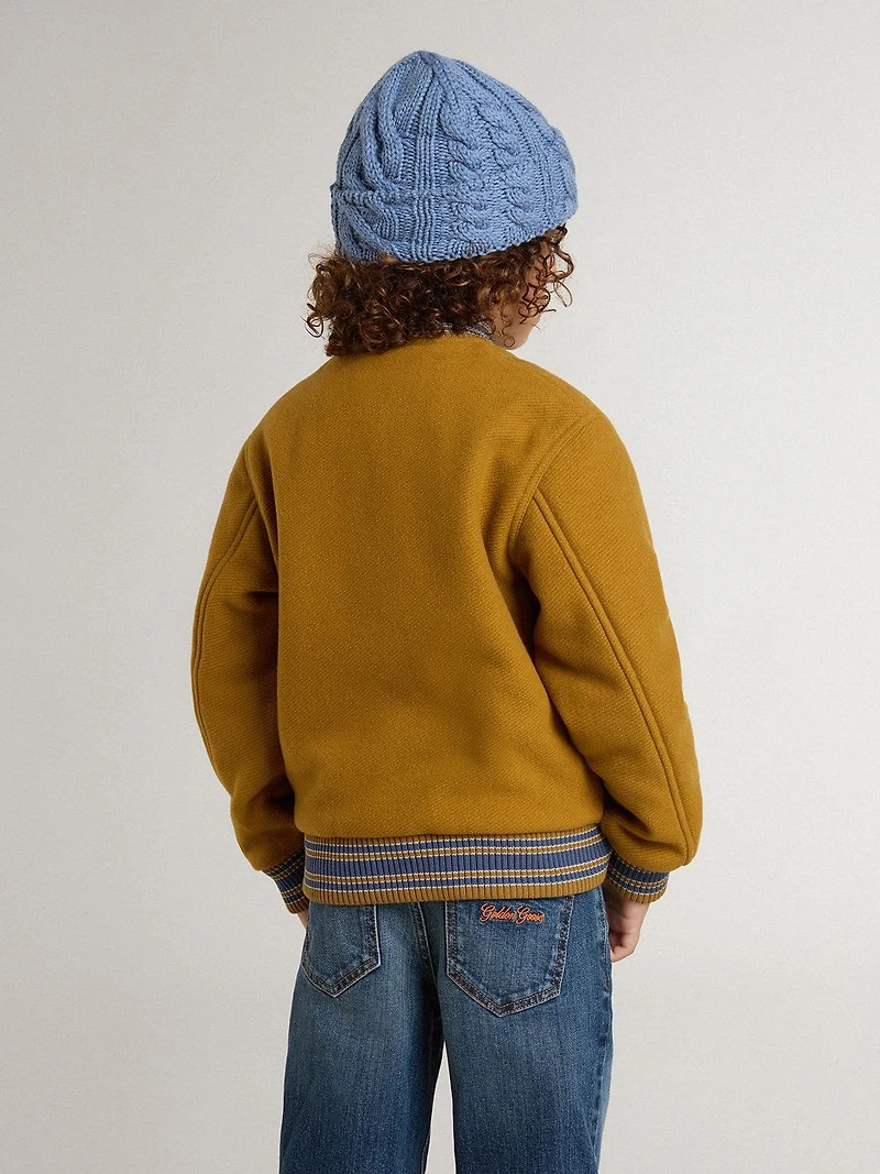 Kids’ wool bomber jacket ochre yellow with patch