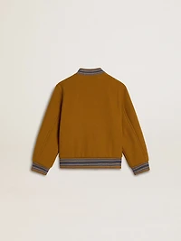Kids’ wool bomber jacket ochre yellow with patch