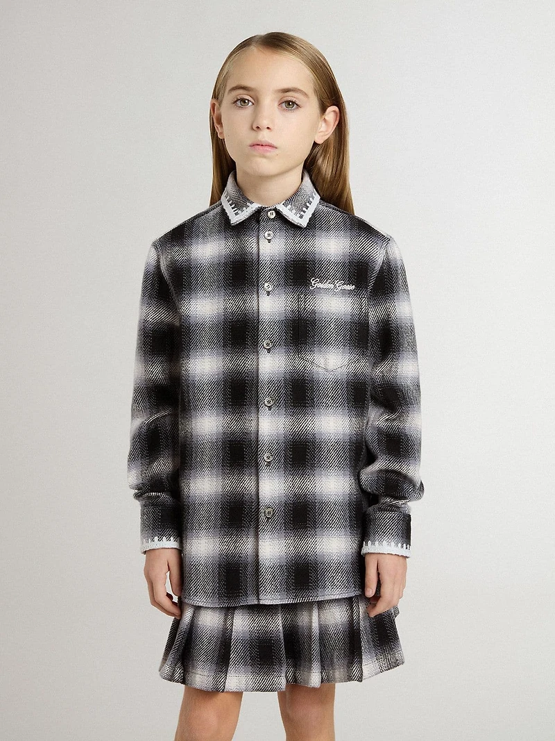 Kids' black and white checked shirt with embroidery