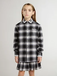 Kids' black and white checked shirt with embroidery