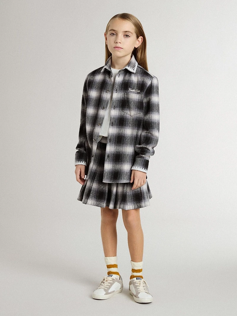Kids' black and white checked shirt with embroidery