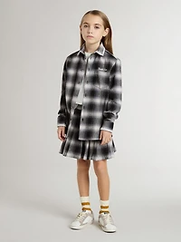 Kids' black and white checked shirt with embroidery