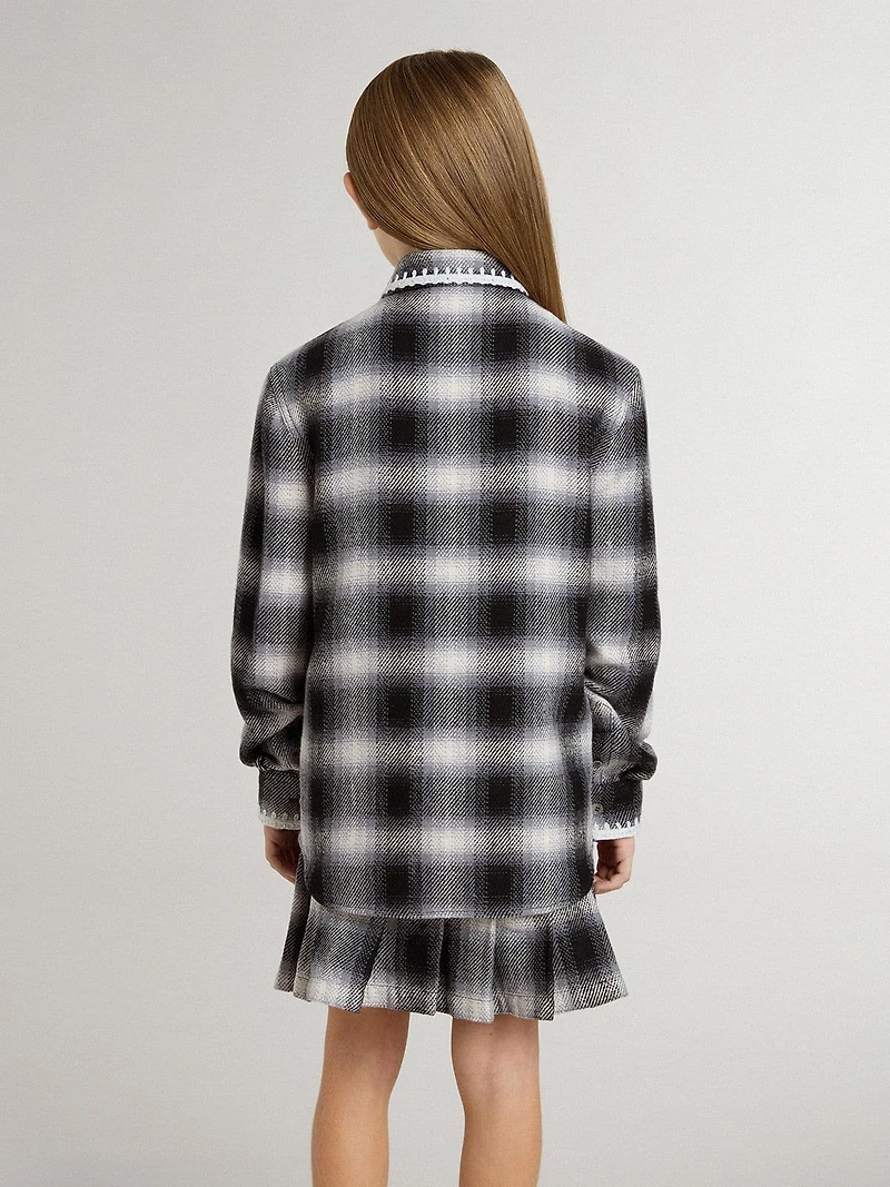 Kids' black and white checked shirt with embroidery