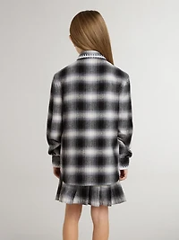 Kids' black and white checked shirt with embroidery