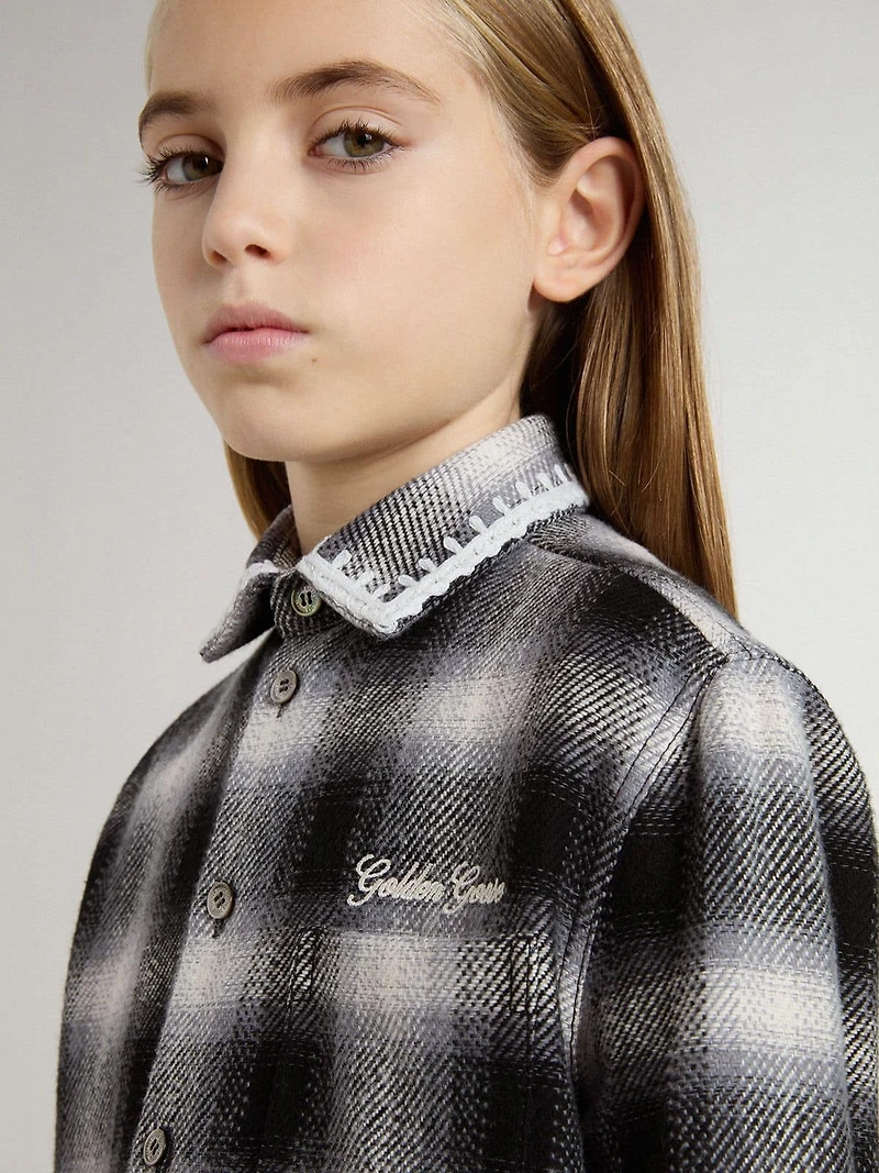Kids' black and white checked shirt with embroidery