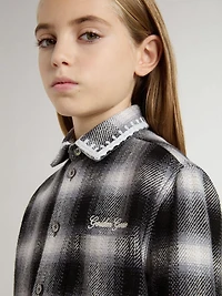 Kids' black and white checked shirt with embroidery