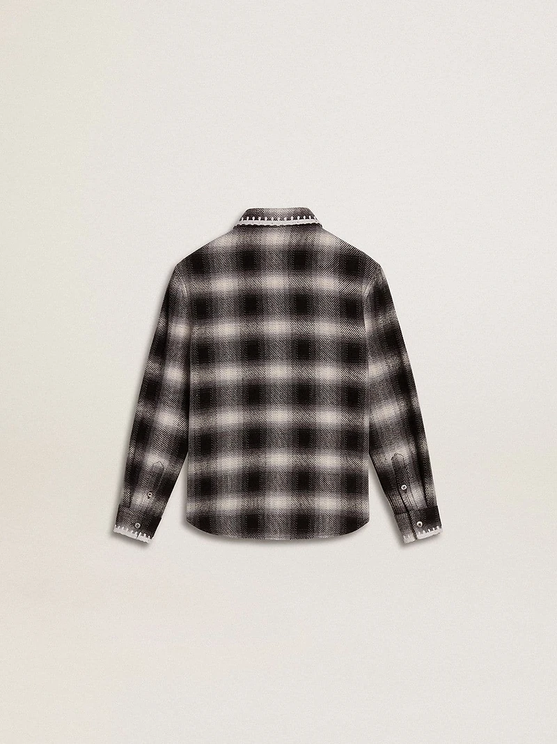 Kids' black and white checked shirt with embroidery