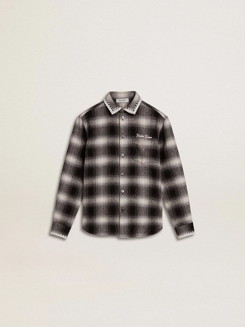 Kids' black and white checked shirt with embroidery