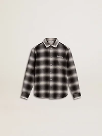 Kids' black and white checked shirt with embroidery