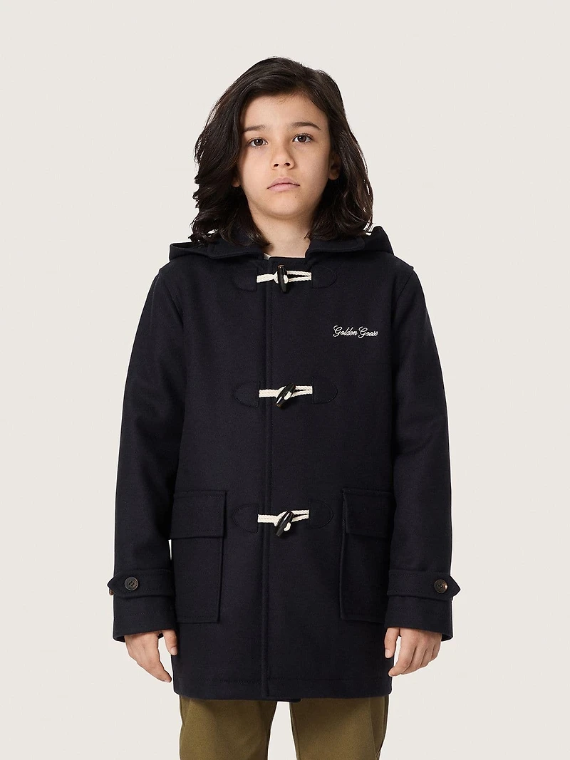 Boys’ dark blue hooded duffle coat