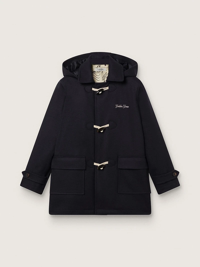 Boys’ dark blue hooded duffle coat