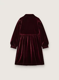 Girls’ burgundy velvet-effect dress with embroidery on the front