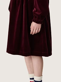 Girls’ burgundy velvet-effect dress with embroidery on the front