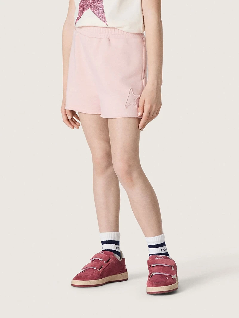 Star girls’ shorts pink cotton with patch and logo
