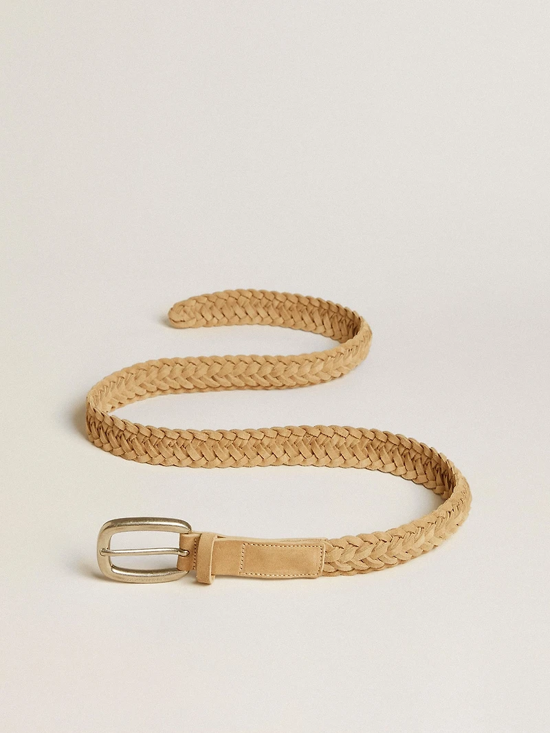 Sand-colored woven leather belt