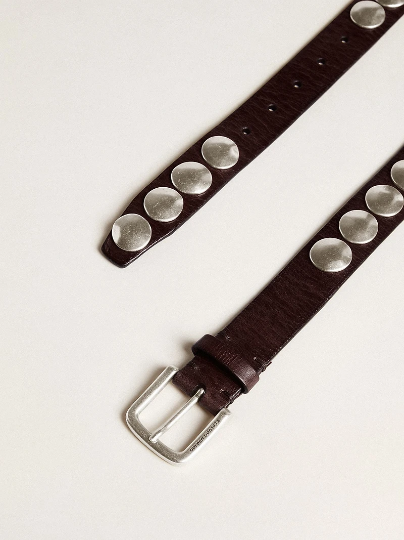 Trinidad belt in dark brown leather with silver maxi studs
