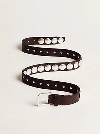 Trinidad belt in dark brown leather with silver maxi studs