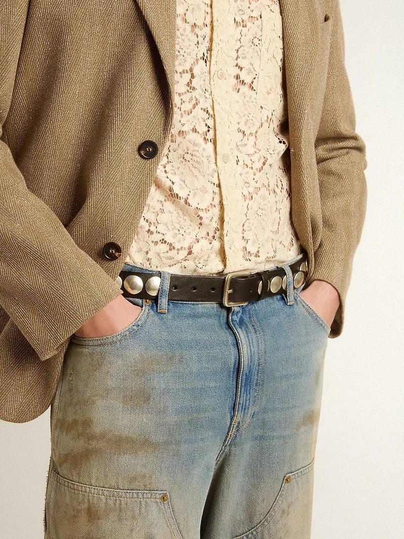 Black Trinidad belt washed leather with studs