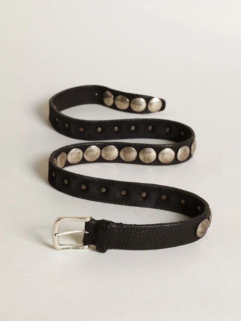 Black Trinidad belt washed leather with studs