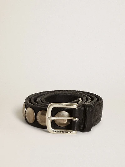 Black Trinidad belt washed leather with studs