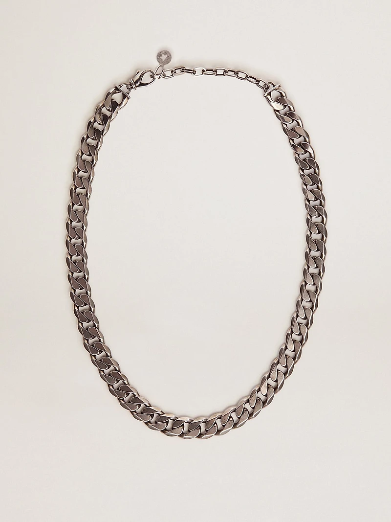 Men's antique silver-colored chain necklace