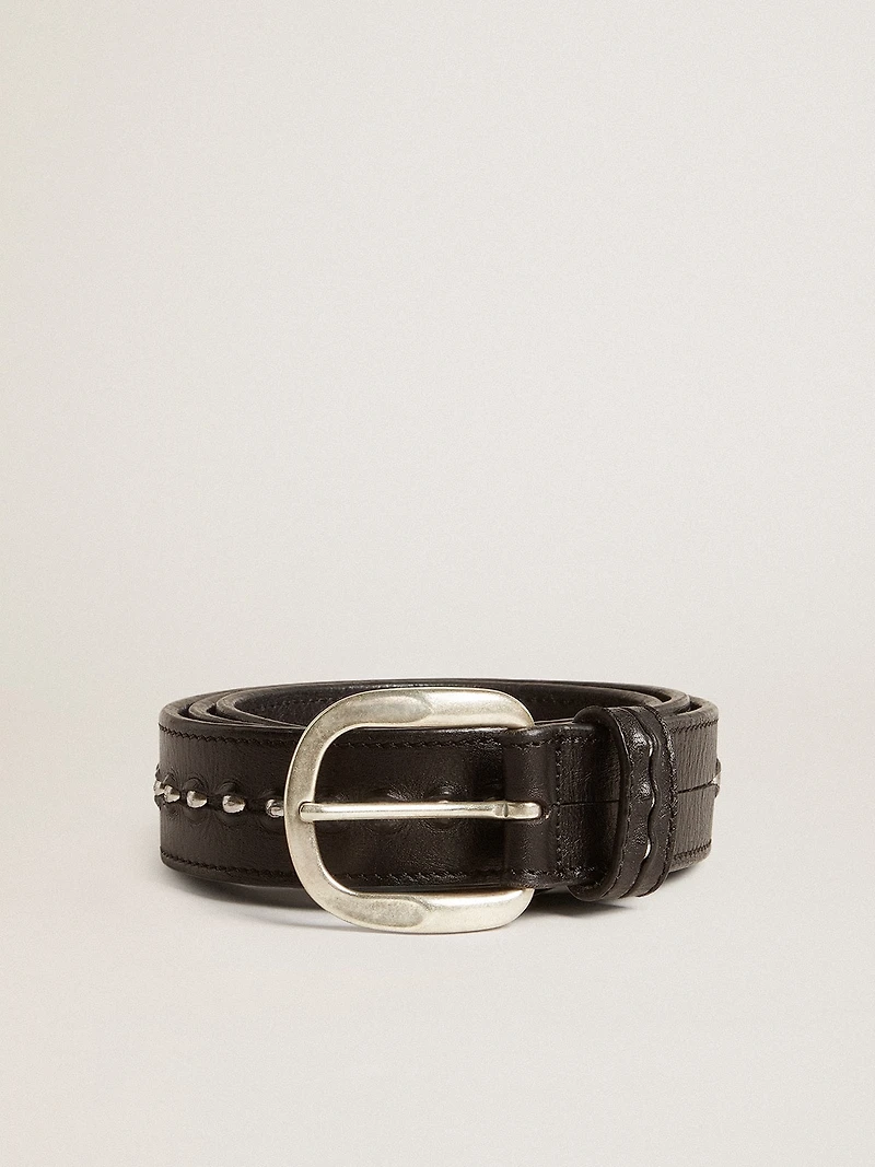 Black leather belt with studs