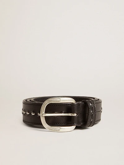 Black leather belt with studs