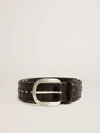 Black leather belt with studs