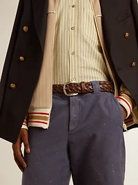 Men's dark brown woven leather belt
