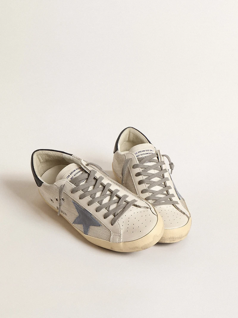 Super-Star pale silver mesh with light blue suede star