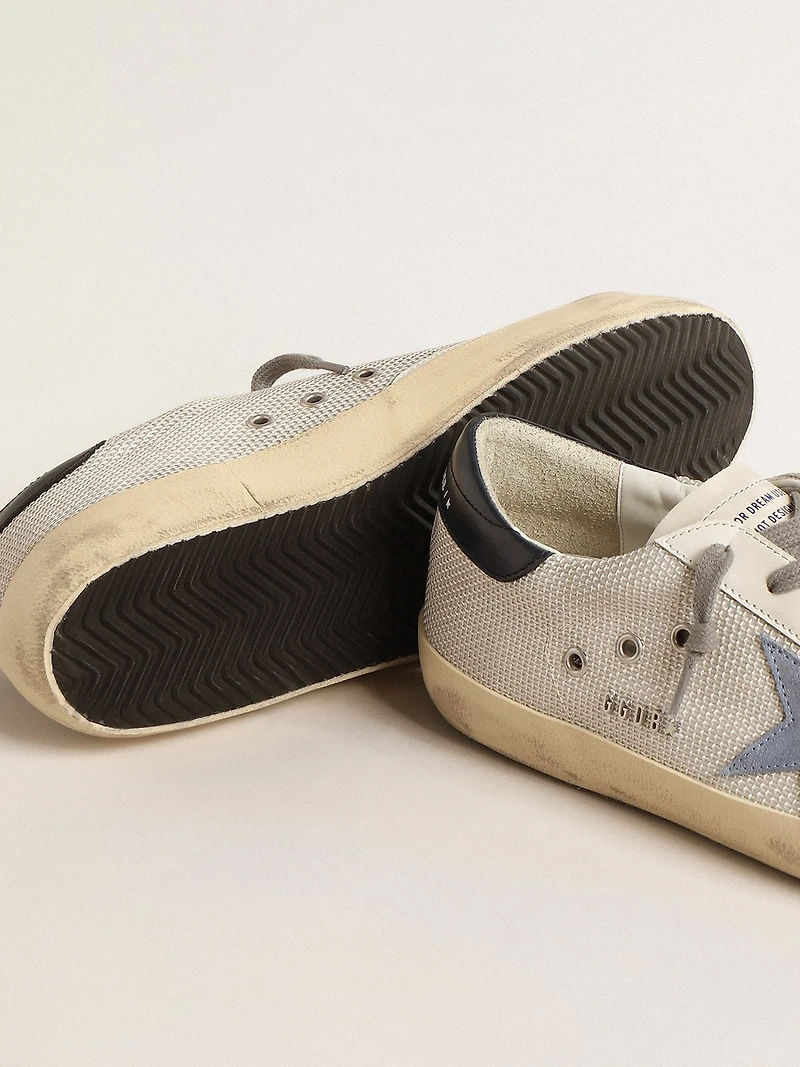 Super-Star pale silver mesh with light blue suede star