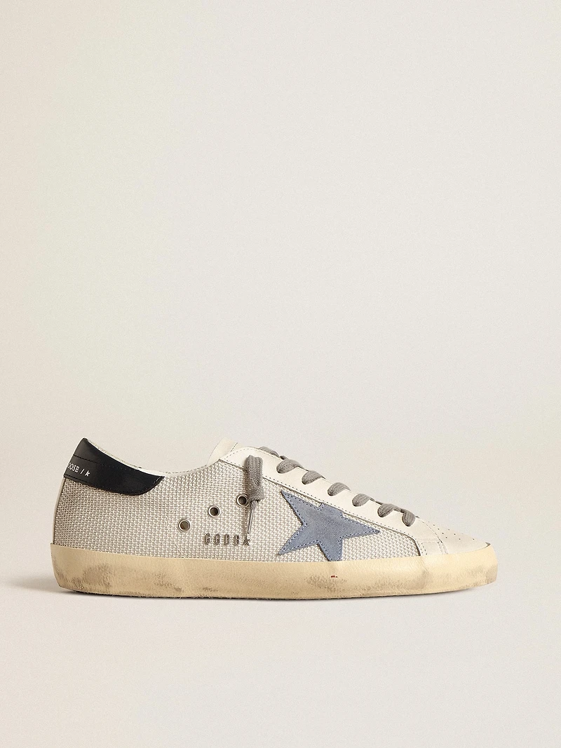 Super-Star pale silver mesh with light blue suede star