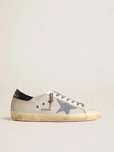 Super-Star pale silver mesh with light blue suede star